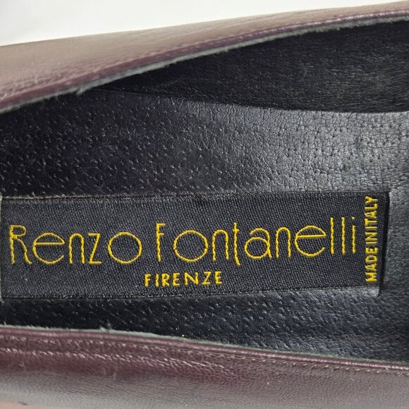 Renzo Fontanelli Firenze Size 7.5 Brown Leather Slip On Heeled Shoes Square Toe - Picture 11 of 14